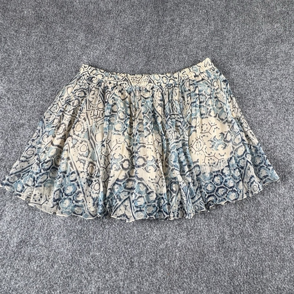 Mes Demoiselles Paris Mini Skirt Womens US M FR 38 Blue Beige Boho Festival Tier